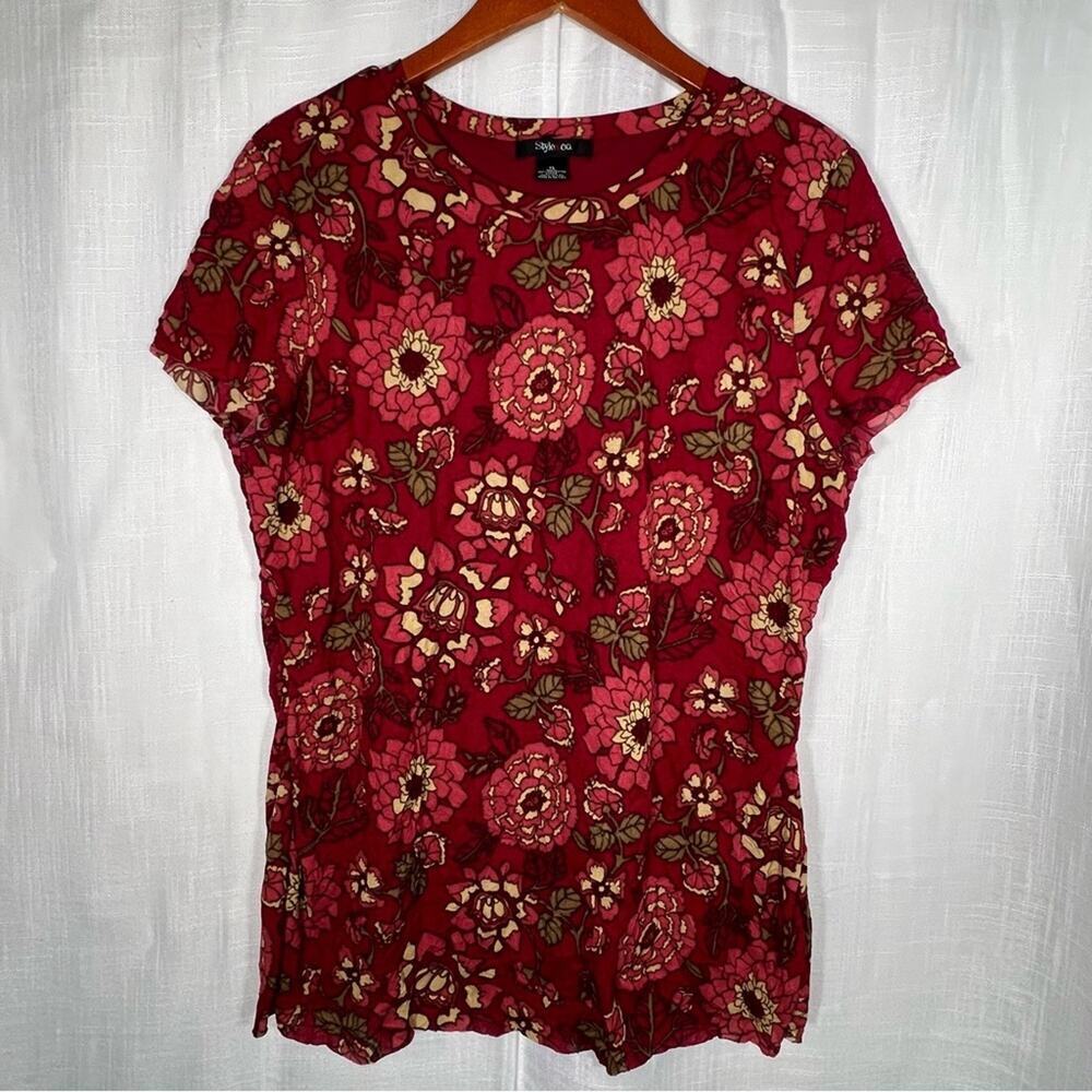 Style & Co Crinkle Floral Blouse Top